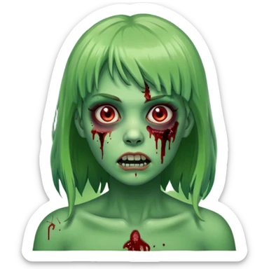 Mulher cabelo de franjinha pele verde zumbi sangrando bonito com zundo escuro noite  sticker