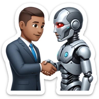 cyborg doing a handshake with business man sticker