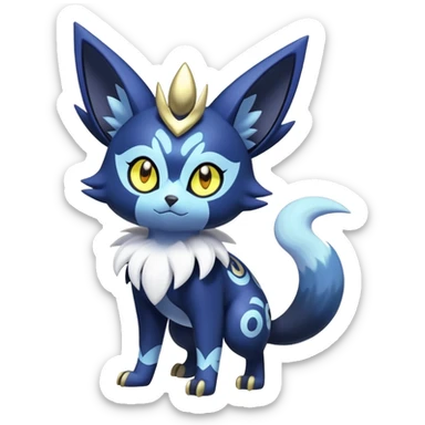 Shiny mExotic Colorfulj Excessive Mysterious Gothic Meowstic-Zorua-Noibat-Pokémon-Fakémon-hybrid-creature (full body) with pattern-markings with golden eyes sticker