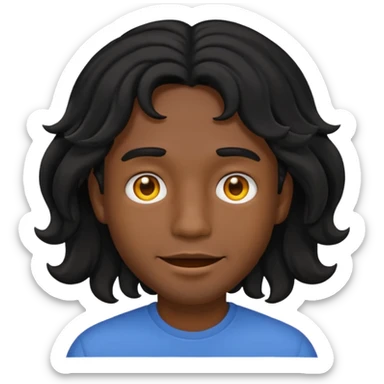 back view of a male with middle-long wavy black hair, emoji style sticker