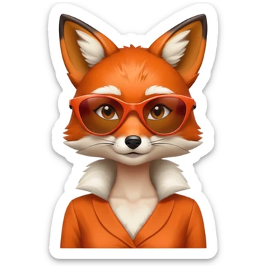 serious anthropomorphised female fox in stylish dress with sunglasses, head and shoulders view sticker