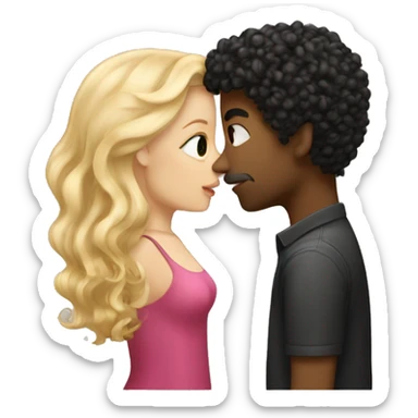 A white girl with blond straight hair kissing a light-skinned brown guy with curly black hair sticker