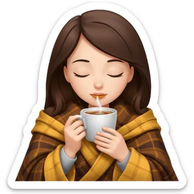 girl brunette inside a blanket sipping coffee eyes closed sticker