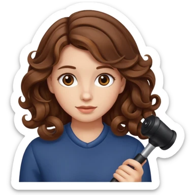 generate a girl with brown hair while curling it longer hair sticker