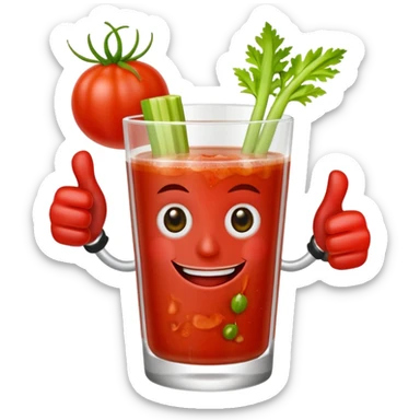 A Bloody Mary drink with a smiling face and a thumbs up sticker