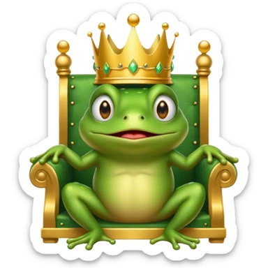 A cry frog wearing a crown, confidently sitting on a golden throne, cry tear from eyes, portrait, bust up sticker