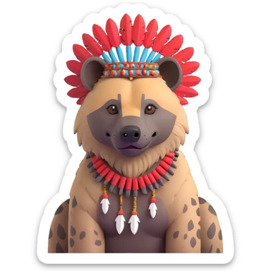 A native strong buff hyena with war bonnet posing  sticker