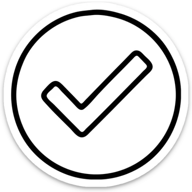 black checkmark in a gray circle, clean, no text sticker