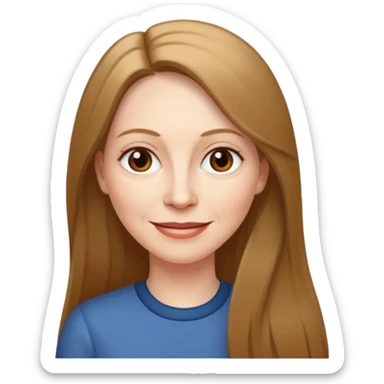 50 yr old white woman pale long brown hair small smile, straight hair sticker