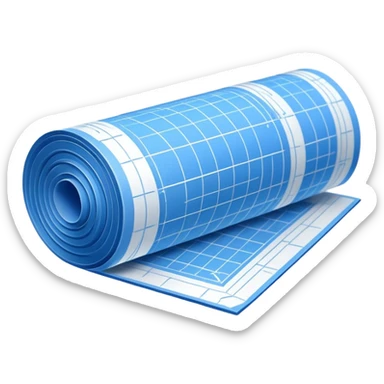 side perspective of a blue rolled-up blueprint plan with white lines sticker