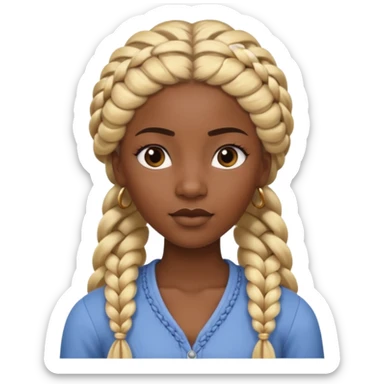 Portrait of a black-skinned woman with long blond braided hair, styled in thick braids, smooth skin, confident expression, front-facing, soft lighting, clean background sticker