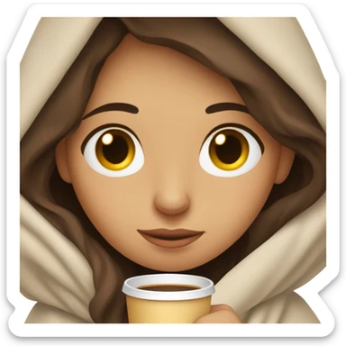 Brunette girl inside a blanket sipping coffee eyes closed sticker