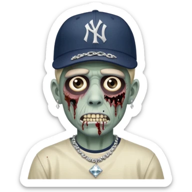 Zombie con aretes con una gorra new York yankee y una cadena de diamante hombre sticker