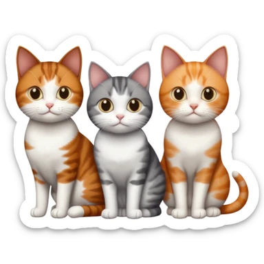 3 different coloured tiny short haired cats, including a dark grey and white cat, and a dark brown tabby and white and a ginger and white sticker