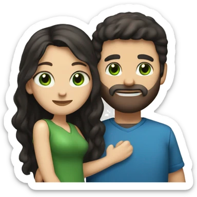 White man BROWN beard and blue eyes and BROWN hair hugging white woman with long black hair and green eyes sticker