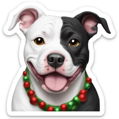 Black and white pitbull with Christmas spirit sticker