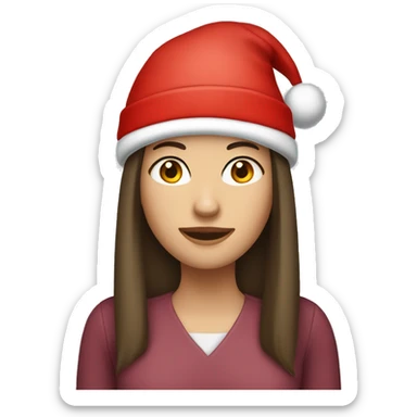 white caucasian woman brunette with medium straight hair and santa hat sticker