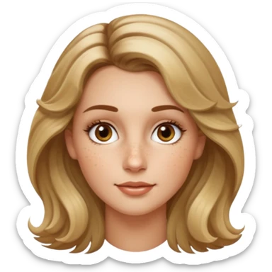 creative women with long dark Blond with highlights semi curly hair white women, oval shape face hazel eyes long lashes freckles on the nose high cheek bones sticker