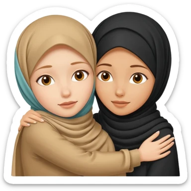white skinned girl with hijab hugging tan girl with peekaboo hair sticker