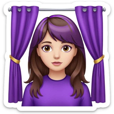 White girl with long brown hair and purple highlights and curtain bangs sticker