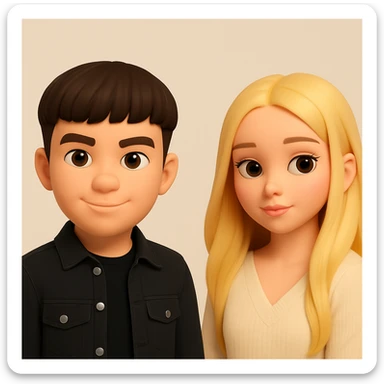 Place these two images farther apart on one canvas, as two separate 3d-emoji style characters, do not change the images, just put them together with more space between them on a neutral background sticker