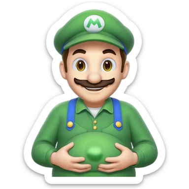 Luigi from Mario, visibly pregnant, playful, Discord emoji style sticker