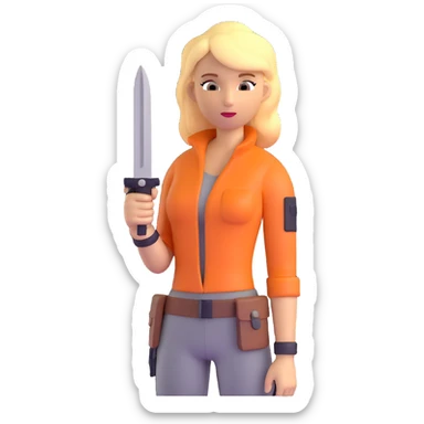 Blonde outdoorsy woman with a survival knife sticker