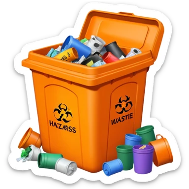 orange BIN WITH "hazardous WASTE" WORD IN IT sticker