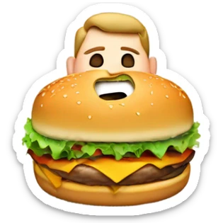 A fat man eating a burger sticker