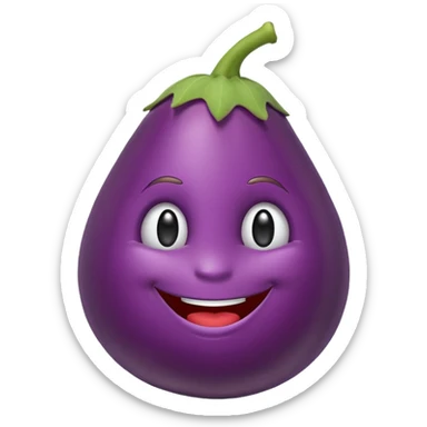eggplant emoji smiling in early Apple emoji style with minimal shading sticker