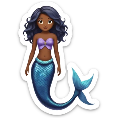 full body black mermaid with dark skin and fish tail sticker