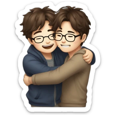 Hug between a korean boy and a messy brown hair with glasses sticker