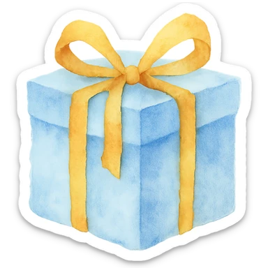 watercolor style light blue gift box with yellow ribbon, soft edges sticker