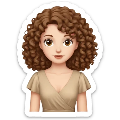 white woman with curly brown hair wearing a beige dress sticker