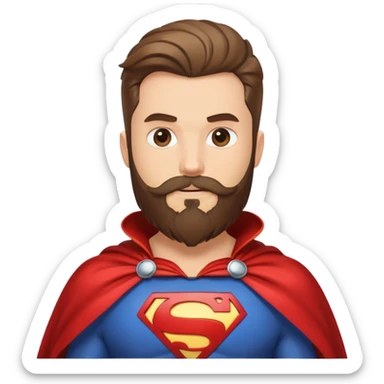 superhero with beard-themed costume, cape that looks like flowing beard hair, beard emblem on chest sticker