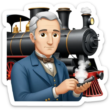 George Stephenson working on a steam locomotive sticker