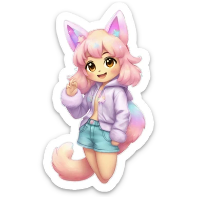 Anthro Cute Gorgeous Petite Shiny Colorful Pastel Glitter Sparkle Stars Gradient Anime Chibi Animal-Fakémon-Pokémon-Hybrid Fur Sona Aesthetic Trending Style Full Body sticker
