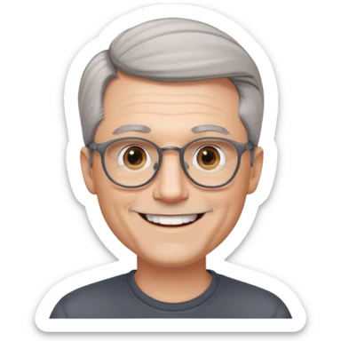 50 yr old pale white man, grey side swept hair, round glasses, big smile, white teeth, handsome sticker