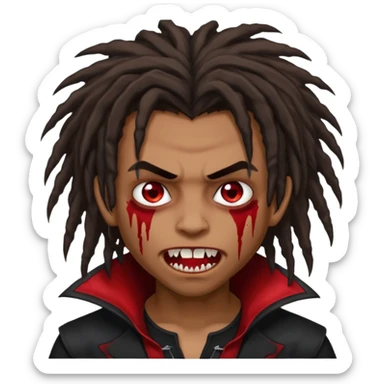 Brown skin Boy, vampire, messy dreadlocks, bloody fangs, emo sticker