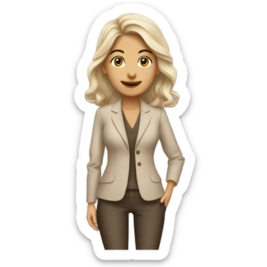 Arquitecto mujer tez blanca, cabello rizado café vestida con un traje sastre beige y mocasines contemporáneos  sticker