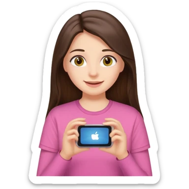 happy long haired brunette girl hazel eyes in pink watching tv sticker