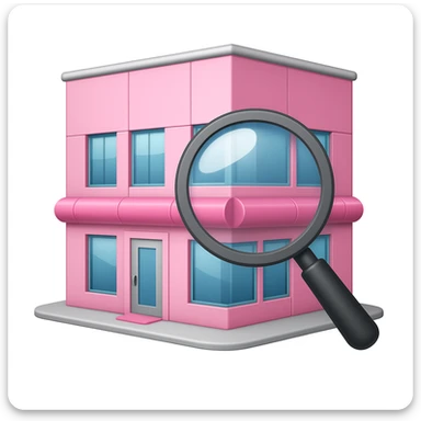Make it apple style emojis: Add a magnifying glass over the partly pink, very stylish beauty salon building sticker