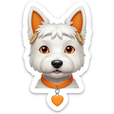 Cute Boy Westie with an orange collar and bone shaped name tag sticker