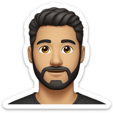 25 year old Hispanic man with a beard and thick eyebrows light skin, black shirt and side fades and a comb over with very dark brown eyes sticker