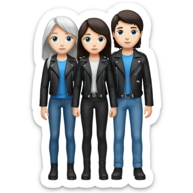 full-length couple, girl with long silver hair and blue eyes in black leather jacket, boy with dark brown hair in white shirt sticker