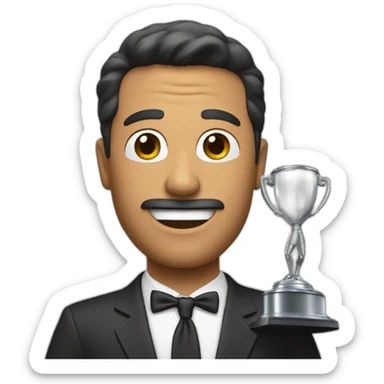 television game show host holding a trophy sticker