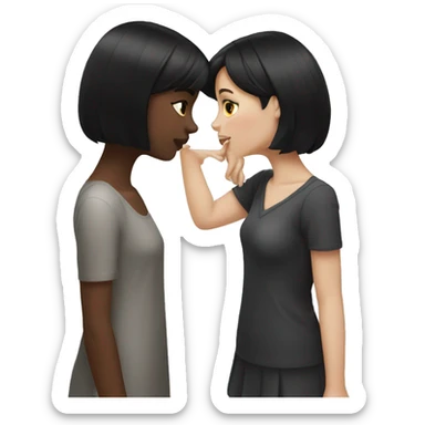 two girls with black hair kissing white skin sticker