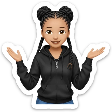 African American girl light skin complextion long black box braids wrapped in a single bun wearing plain black hoodie dancing sticker