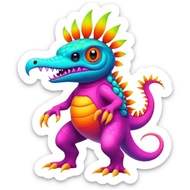 An exotic neon colorful unique bizarre eccentric Fakémon-creature (full body) sticker