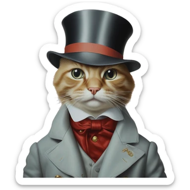 Uncle Scrooge cat in Dior Gucci Hermes, oil paint, mysterious eyes, intricate lips, masterpiece portrait , odd perspective, beautiful, desirable, logical sticker